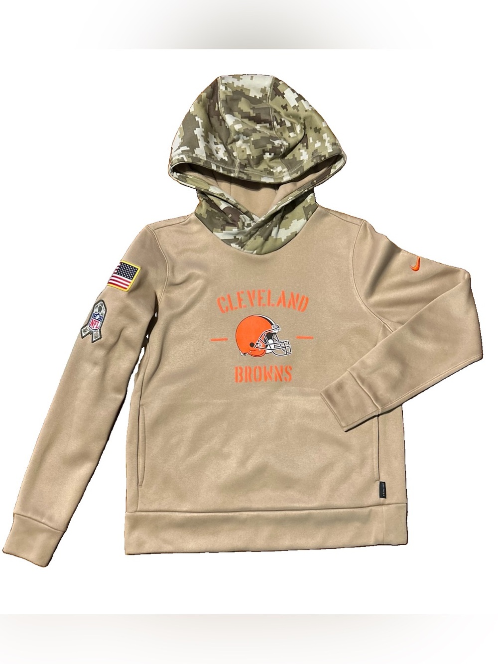 Nike Womens Cleveland Browns Therma Hoodie M AT7917-297 Beige Tan NWOT